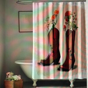 Floral Cowboy Boot Shower Curtain NWOT